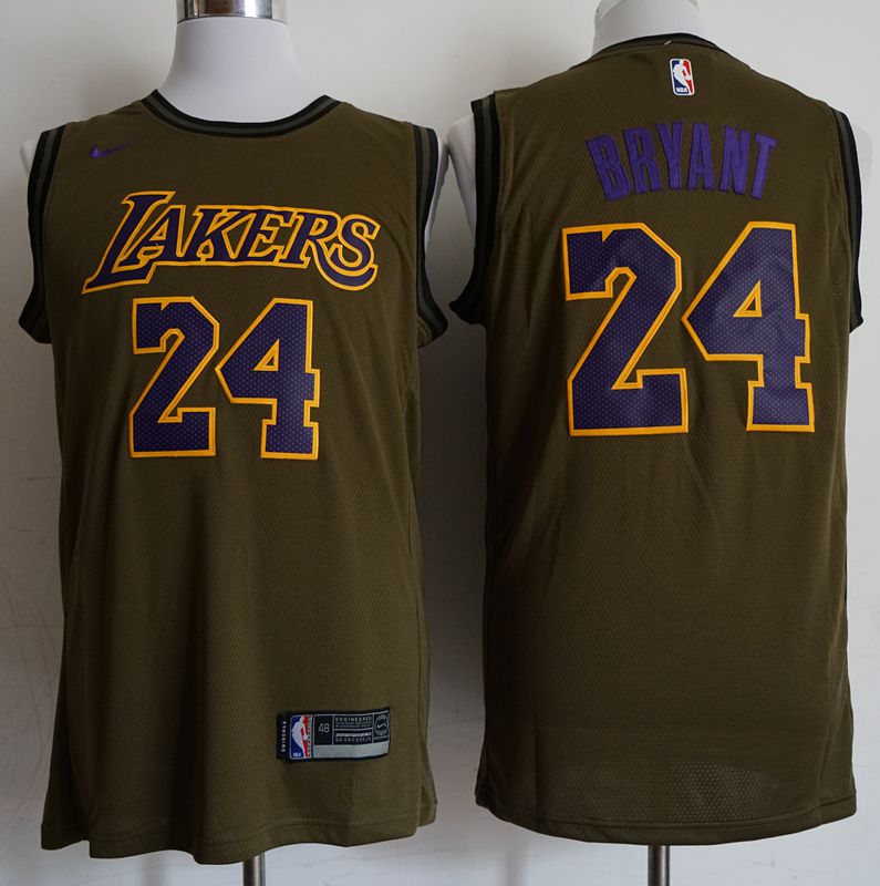 Men Los Angeles Lakers  #24 Bryant Military green Game Nike NBA Jerseys